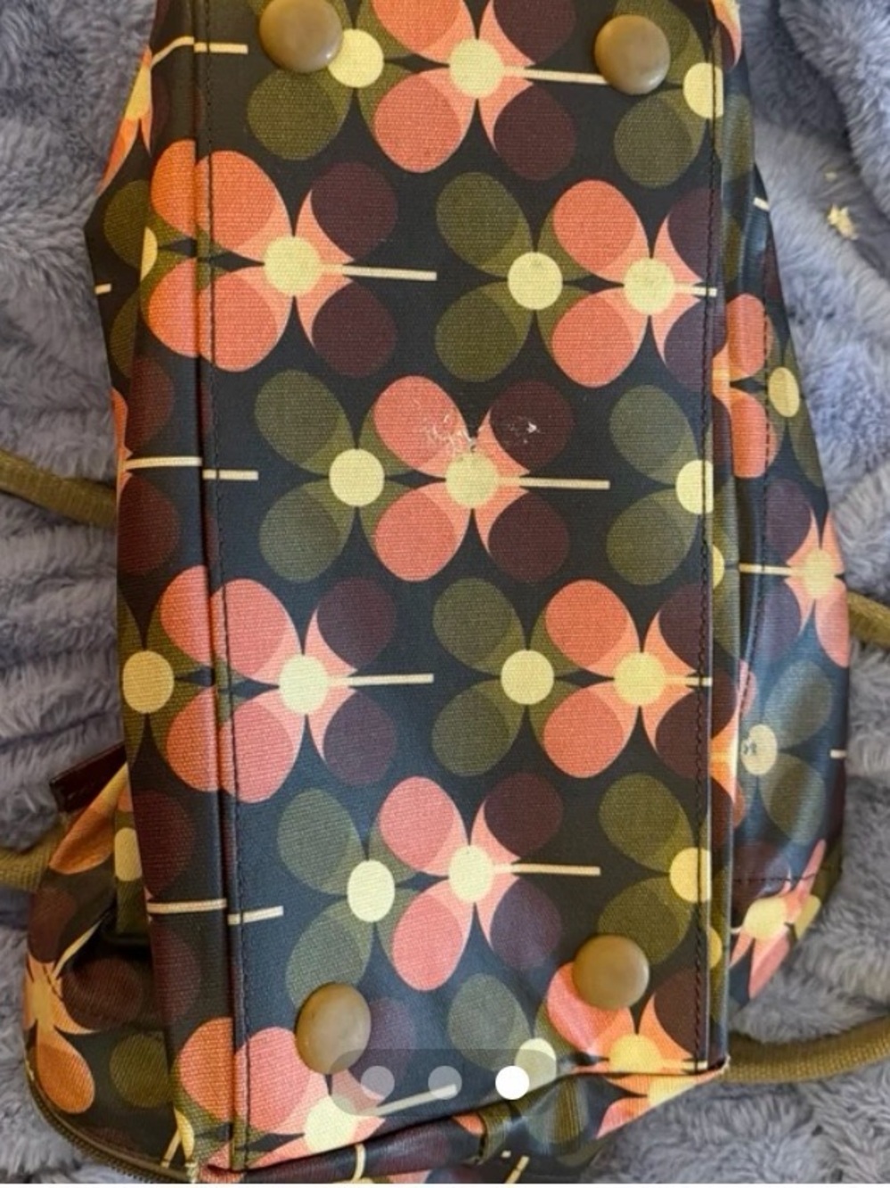Orla Kiely Floral Circle Pattern Shoulder Bag in Black, Coral, Olive, Yellow